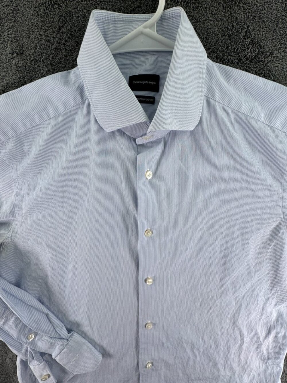 Ermenegildo Zegna Trofeo Comfort Button Up Shirt Tailored Fit 41 16 Blue Striped